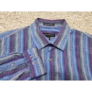Jhane Barnes Textured Purple Blue Striped Button Up Shirt Long Sleeve Men's Sz L